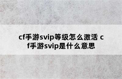 cf手游svip等级怎么激活 cf手游svip是什么意思